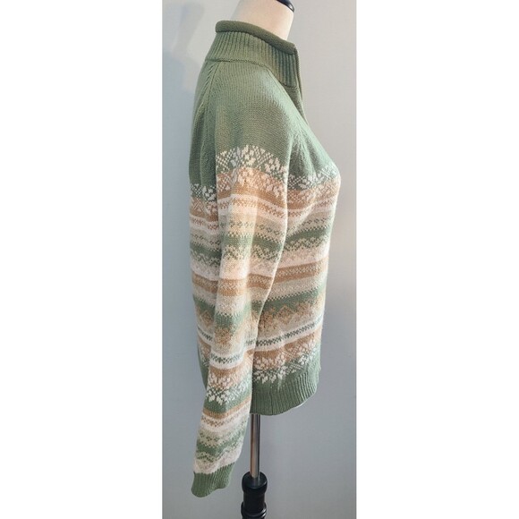 Woolrich 100% Lambs Wool Fair Isle Snowflake Nordic 1/4 Zip Sweater Sage Green S - Picture 3 of 12